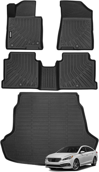 Custom Fit Floor Mats for 2015-2019 Hyundai Sonata, All Weather TPE Floor Liners with Trunk Mat, Odorless Full Set Interior Accessories
