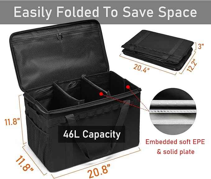 Tactical Camping Storage Bag - 46L Utility Tote Bag Trunk Organizer (Black)