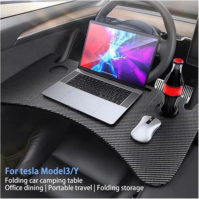 Food Tray Table Compatible for Tesla Model 3 Model Y Folding Car Steering Wheel Board Laptop Foldable Desk Mount Eating Drinks Tray Holder Auto Parts