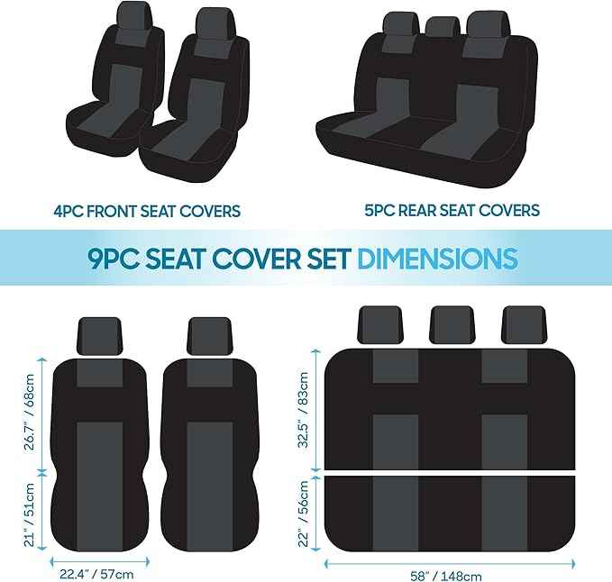 BDK PolyPro Black Car Seat Covers Full Set with Matching Carpet Floor Mats - Automotive Seat Covers for Cars Trucks SUV - Includes Split Bench Rear Seat Cover - Interior Car Accessories