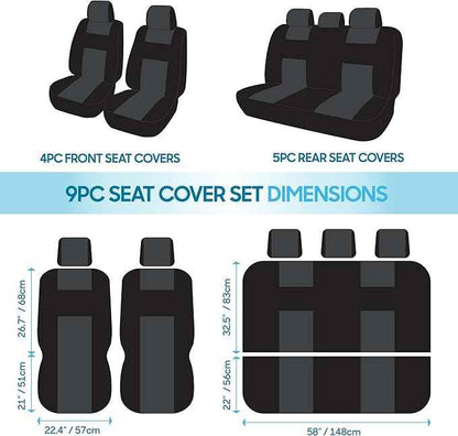 BDK PolyPro Black Car Seat Covers Full Set with Matching Carpet Floor Mats - Automotive Seat Covers for Cars Trucks SUV - Includes Split Bench Rear Seat Cover - Interior Car Accessories
