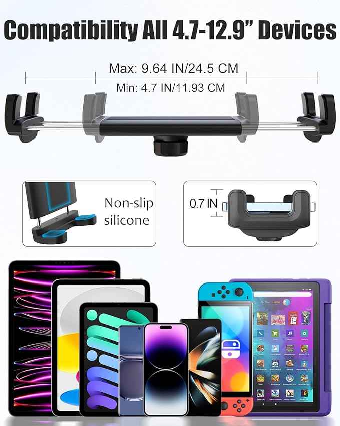 Tesla Back Seat Tablet Mount for Model 3/Y, [Anti-Drop] Tesla Headrest iPad Holder with 360° Adjustable Road Trip Essentials for Kids Fits All 4.7-12.9'' Devices