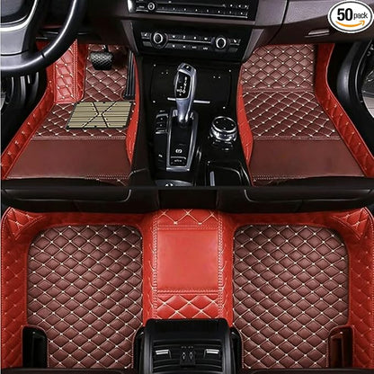Custom Car Floor Mats for 99.99% Sedan SUV Sports Car Men Women Protection Full Coverage Pads Anti-Slip Leather Floor Lining All Weather Car Floor Mats (Edge red, Medium Brown, Beige)