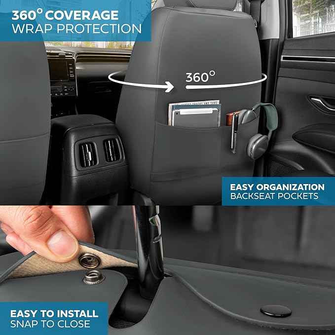 Elite Edition Napa Leather Seat Covers Full Set – Gray Car Seat Covers Front Seats and Back Car Seat Protector, Waterproof and Universal Fit for Most Small to Medium Autos, Trucks & SUVs