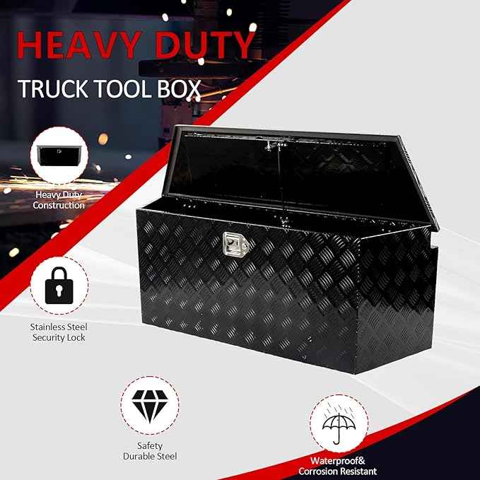 49 Inch Aluminum Trailer Tongue Tool Box 5 Bar Tread Wide Utility ToolBox for Pick Up Truck RV Storage Organizer Tool Box with Lock and Keys - 49"X15"X18.5" Black