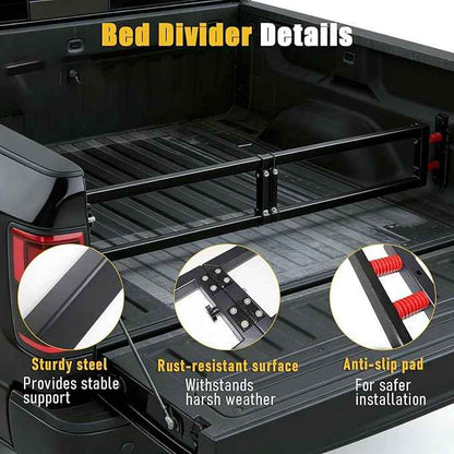Universal Truck Bed Divider Compatible with Chevy Silverado GMC Sierra Ford Pickup Truck Beds Adjustable Foldable Cargo Organizer Manager No Drilling