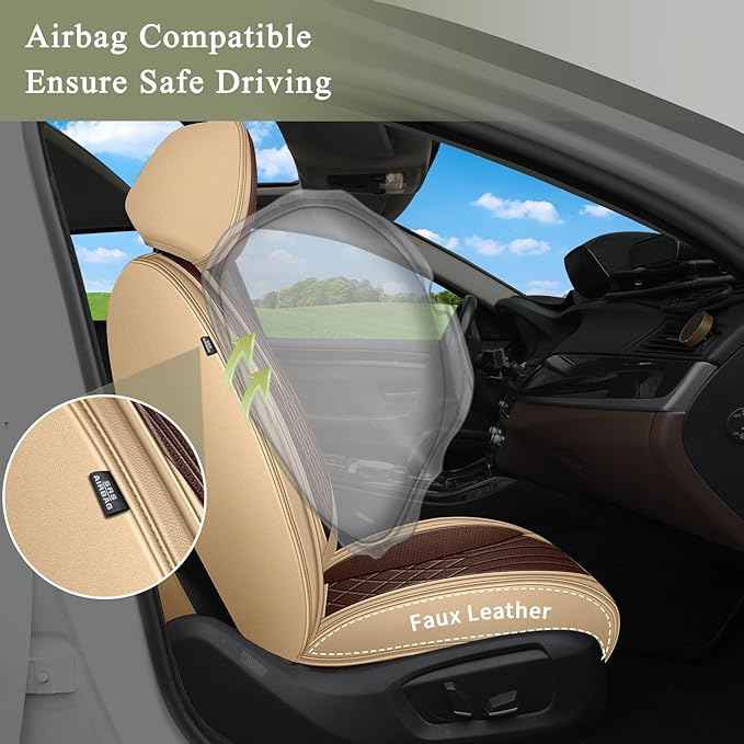 Breathable Car Seat Covers for Chevrolet Colorado Chevy Truck 2025 2026 2024 2023 2022 2021 2020 2019 2018 2017 2016 2015, Perforated Leather Full Set (Beige&Brown)