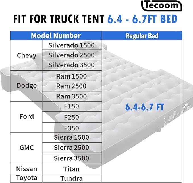 Tecoom Truck Bed Tent, Double Layer Waterproof PU3000mm for 5.5-6.7ft, Portable 2/3 Person Compact Full Size Pickup with Rain Fly for Back of Camping Beach