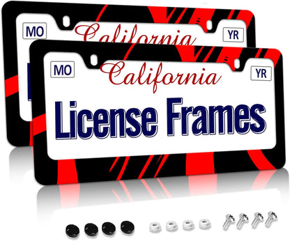 Stainless Steel Red Black License Plate Frame Red Metal License Plate Frame Car Tag Frame Holder Cover Front Rear Car License Plate Covers for Men Women 12.3" X 6.3"