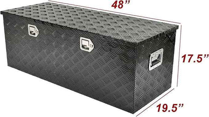 48 Inch Black Aluminum Tool Box 5 Bar Tread Chest Box Flatbox for Truck Car Outdoor Trailer Pickup Underbody RV ATV Storage Bed ToolBox w/Lock and Keys, Side Handle (48"x19.5"x17.5")