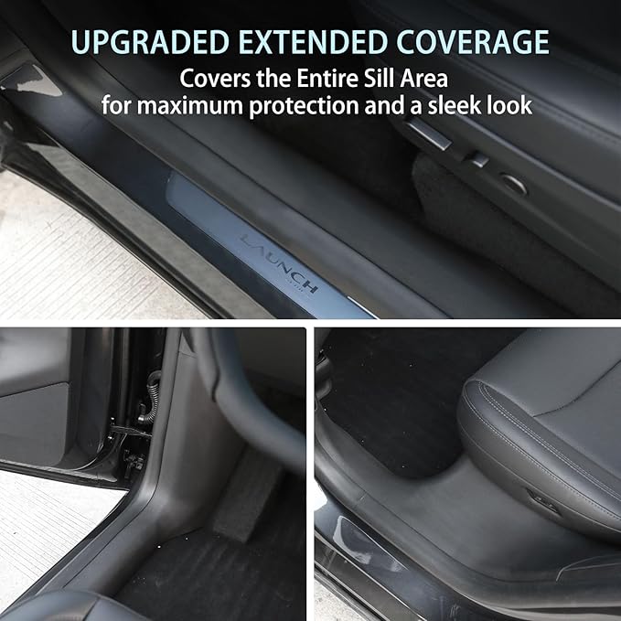 2PCS Door Sill Protector Cover for Tesla Model Y Juniper 2025 2026, One-Piece Full Protection Front & Rear Door Entry Guard Threshold Strip for Model Y Juniper Accessories, Anti-Stain, Kick-Resistant