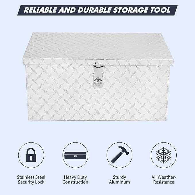 Trailer Tongue Box, Heavy Duty Storage With Lock and Keys, Utility Truck Tool Box Storage Organizer, Tool Chest for Pickup Truck Bed, RV, 20"x10"x12" (20"x10"x12"- Sliver -LT)