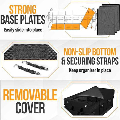 FORTEM Trunk Organizer For SUV Car Organizer and Storage, Multi-Compartment Storage Bag Car Accessories for Women Men, Perfect Christmas Gifts, 1680D Oxford, Non Slip Bottom, Straps, Soft Cover (90L)
