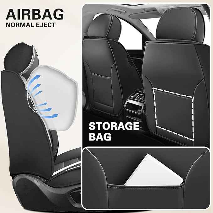 Car Seat Cover Fit for Nissan Frontier 2005-2026 Waterproof Seat Covers,Nappa Faux Leather Breathable and Comfortable,Car Seat Protector Car Interior Accessories (Front Seat) Grey&White