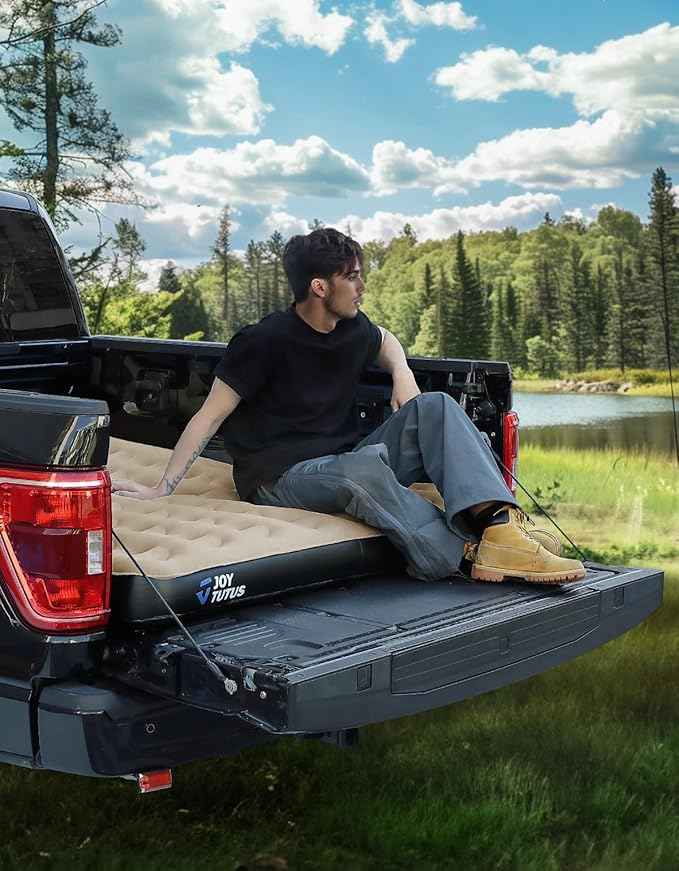 JOYTUTUS Truck Bed Air Mattress for 5.5-5.8Ft with Built-in Air Pump,Full Size Short Beds Inflatable Mattress for Outdoor Camping, with Carry Bag & Cup Holder