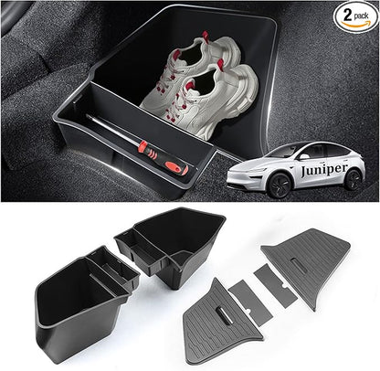 Trunk Storage Bins Trunk Organizer Designed for 2025 2026 Tesla Model Y Juniper 5-Seater, 2PCS Large-Capacity Rear Side Storage Boxes with Under-Panel Compartment for Model Y Juniper Accessories