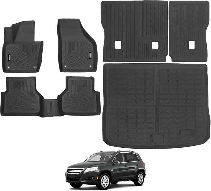 Custom Fit Floor Mats for Volkswagen VW Tiguan 2009-2017, All Weather TPE Floor Liners with Trunk Mat & Backrest Protectors, Odorless Full Set Interior Accessories