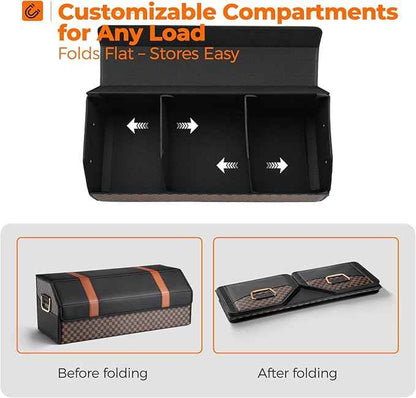 Car Organizers and Storage - Trunk Organizer for Suv Car,Car Trunk Leather Storage Box,Extra Large,Magnetic Lid,Collapsible and Adjustable