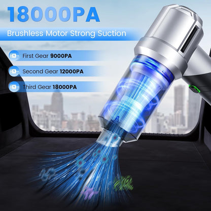 Arify Pro Car Vacuum Portable Cordless with 18000PA Super Suction, 4 in 1 Portable Air Blower/Car Vacuum 90°Foldable Handheld Rechargeable Brushless Motor for Home, PC