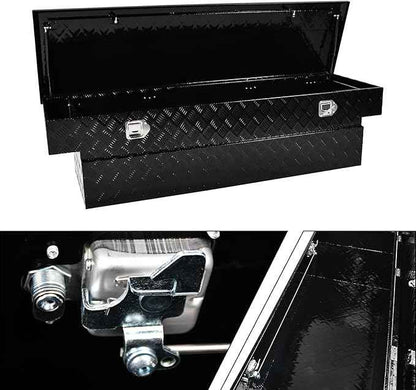 69 Inch Black Heavy Duty Aluminum Tool Box Wide Utility Trailer Stripes Plated 5 Bar Tread for Pick Up Truck Bed RV ATV Organizer Trailer Storage ToolBox w/Lock and Keys (69"X20"X17.5")
