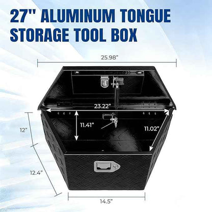 YESHMA 27" x 13" x 13" Trailer Tongue Tool Box Heavy Duty Aluminum with Latch and Keys Trailer Toolbox Organizer Truck Underbody Box Compatible with Pick Up Truck Bed RV Trailer ATV Black