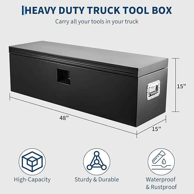 PrecisionAuto Truck Bed Toolbox Truck Tool Box Heavy Duty Steel Storage Cabinet Organizer Chest Jobsite for Pickup, RV, Trailer