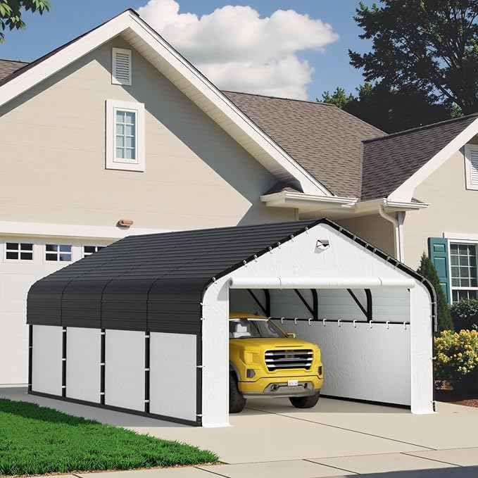 Carports Canopy Heavy Duty, Portable Garage with Sidewalls (12x20, Fully Enclosed)