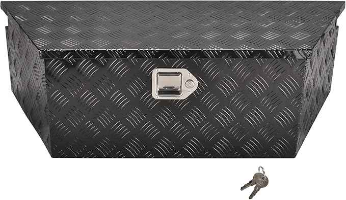 39 Inch Aluminum Trailer Tongue Tool Box 5 Bar Tread Wide Utility ToolBox for Pick Up Truck RV Storage Organizer Tool Box with Lock and Keys - 39"X16.5"X12" Black