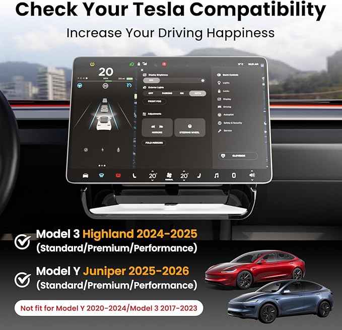 Model Y Juniper Under Screen Storage Organizer 2025-2026/Model 3 Highland 2024-2026, Center Console Organizer Tray Tissue Holder for Tesla Model Y Juniper Accessories, White
