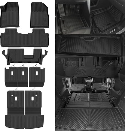 Custom Fit Floor Mats for 2017-2023 GMC Acadia 7 Seats with 2nd Row Bench Seat, All Weather TPE Floor Liners with Trunk Mat & Backrest Protectors, Odorless Full Set Interior Accessories