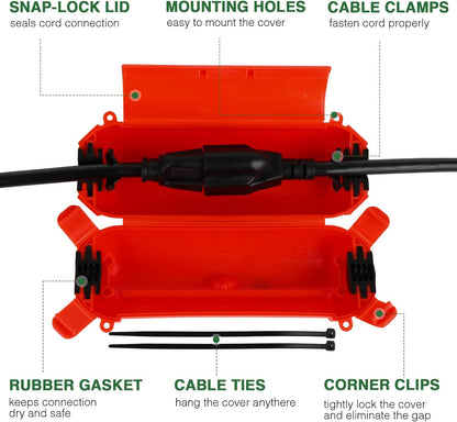 Flemoon [3 Pack] Outdoor Extension Cord Safety Cover with Waterproof Seal, Weatherproof Electrical Connection Box to Protect Outdoor Outlet, Plug, Socket, Christmas Holiday Decoration Light, Red
