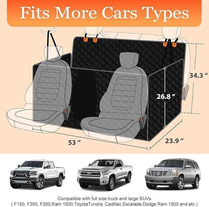 Mancro XXL Floor Dog Hammock for Truck with Flip Up Rear Seats, Waterproof Dog Seat Cover for Back Seat