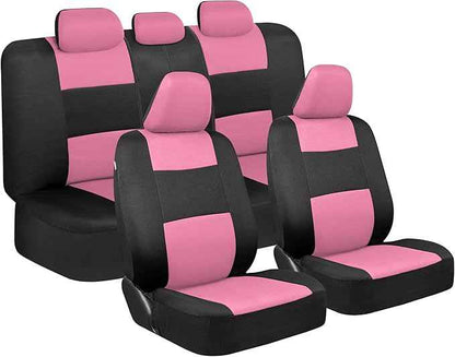 BDK PolyPro Pink Car Seat Covers Full Set with 4-Piece Car Floor Mats - Two-Tone Seat Covers for Cars with Carpet, Interior Covers for Auto Truck Van SUV