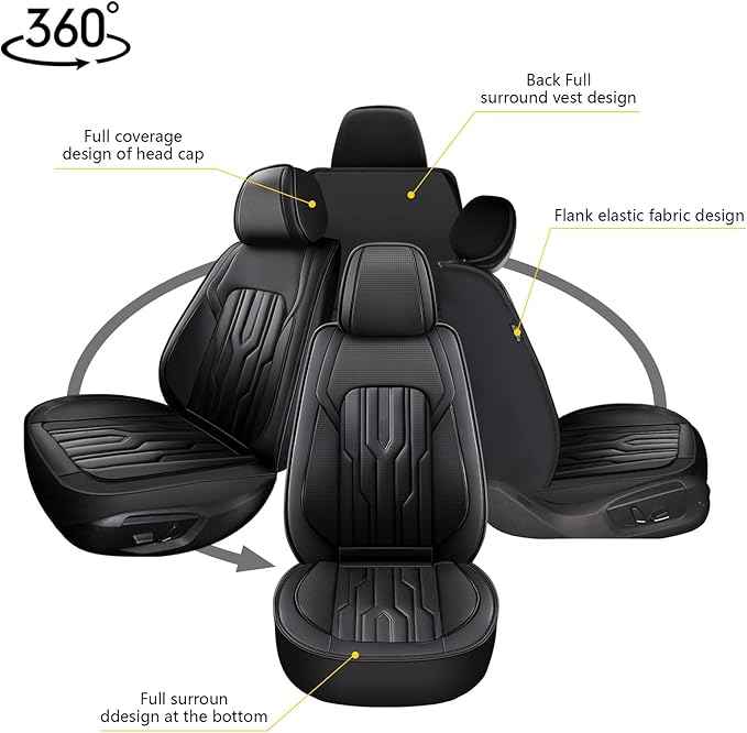 YORKNEIC Seat Covers Front Set for Ford Mustang 2007-2022: Breathable Leather Car Seat Covers (2 Front Set, Black)