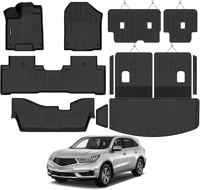 Tongama-Floor Mats for 2014-2020 Acura MDX, All Weather TPE Floor Liners & 2nd Backrest Mats & Trunk Mat with Backrest Mat for Acura MDX Waterproof Interior Accessories