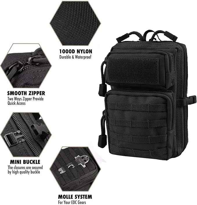 Universal Tactical Car Seat Back Organizer Bag Tactical Molle Vehicle Organizers Panel Vehicle Protector Organizers with 5 Detachable Pouches for Car Truck Ford Jeep (Model A-Black)