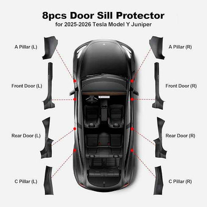 8PCS Door Sill Protector for Tesla Model Y Juniper 2025-2026 - Anti-Kick Carbon Fiber Pattern Entry Guard - Anti-Scuff Waterproof Door Cover - No Drill Installation ABS Hard Interior Kick Pad
