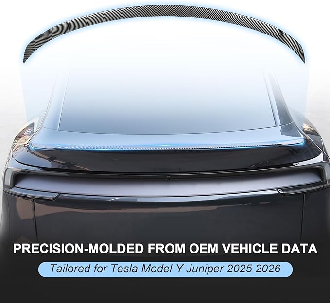 Spoiler for Tesla Model Y Juniper 2025 2026, Sporty OEM Style Trunk Wing ABS Aerodynamic Rear Lip Tail Spoiler for Model Y Juniper Exterior Accessories, Glossy Carbon Fiber