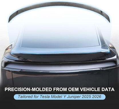 Spoiler for Tesla Model Y Juniper 2025 2026, Sporty OEM Style Trunk Wing ABS Aerodynamic Rear Lip Tail Spoiler for Model Y Juniper Exterior Accessories, Glossy Carbon Fiber