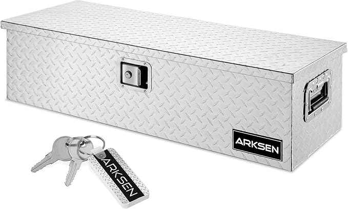 ARKSEN 39 x 13 x 10 Inch Diamond Plate Truck Bed Tool Box, Heavy Duty Waterproof Aluminum Toolboxes Storage Chest with Side Handle & Lock for Pickup Truck Bed, RV & Trailer – Silver