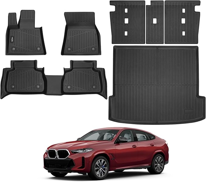 Custom Fit Floor Mats for 2020-2025 BMW X6 M/M50i/sDrive40i/xDrive40i G06, All Weather TPE Floor Liners with Trunk Mat & Backrest Protectors, Odorless Full Set Interior Accessories