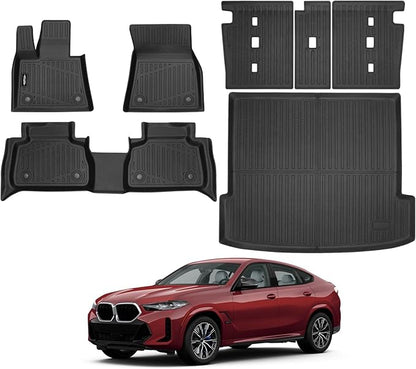 Custom Fit Floor Mats for 2020-2025 BMW X6 M/M50i/sDrive40i/xDrive40i G06, All Weather TPE Floor Liners with Trunk Mat & Backrest Protectors, Odorless Full Set Interior Accessories