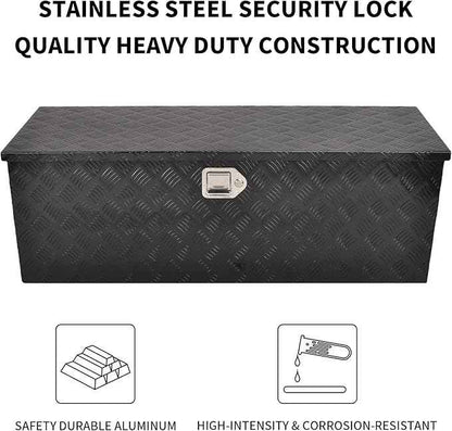 44 Inch Black Aluminum Tool Box 5 Bar Tread ToolBox Flatbox for Truck Bed Car Outdoor Trailer Pickup Underbody RV ATV Storage Underbed Tools Organizer with Lock and Keys(44"X15"X15")