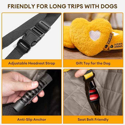 FUNNY FUZZY Dog Car Seat Cover, Back Seat Extender for Dogs - 420Lb Hard Bottom Waterproof Pet Car Seat Cover, 600D Heavy Duty Pet Hammock with Non-Slip Bottom for Cars, SUV, Trucks