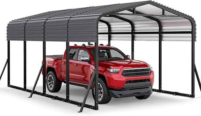12x20FT Heavy Duty Metal Carport, Outdoor Portable Car Garage w/Reinforced Support Rods & Windproof Ground Anchors, All-Season Versatile Outdoor Shelter for Car Boats Truck