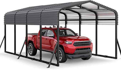 12x20FT Heavy Duty Metal Carport, Outdoor Portable Car Garage w/Reinforced Support Rods & Windproof Ground Anchors, All-Season Versatile Outdoor Shelter for Car Boats Truck
