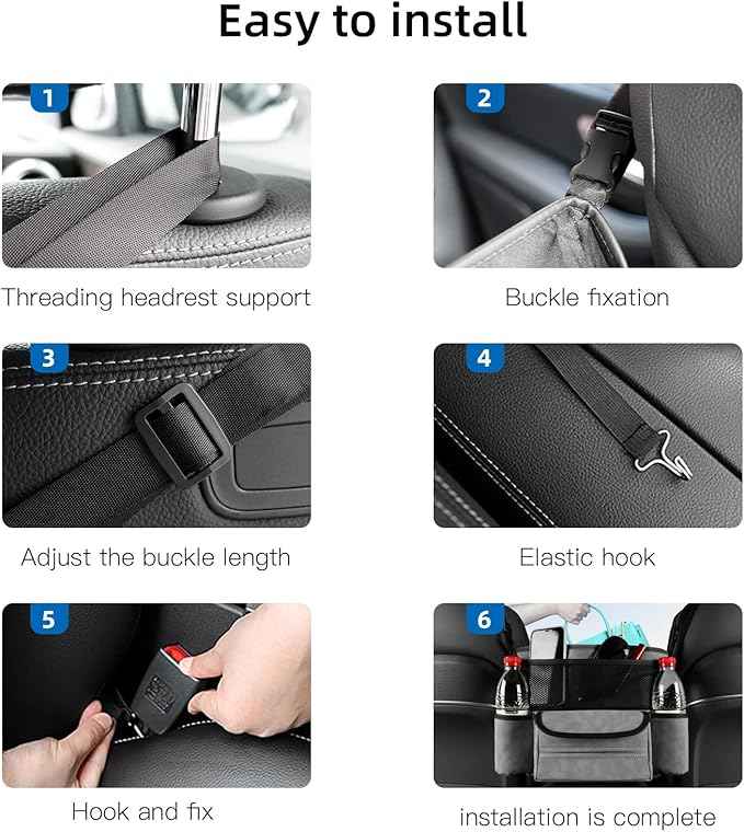 JEYODA Car Suede Seat Organizer High-capacity Seat Back Pouch Central Storage for Pickup SUVs Double-sided Tissue Storage Handbag Holder Car Accessories (Black)