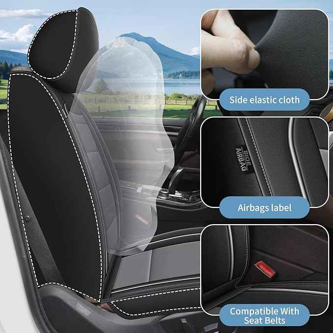 YORKNEIC Full Set Seat Covers Fit for Ford Explorer 2004-2025 2026: Faux Leather Car Seat Covers - Waterproof Car Seat Protector(Black & Grey)
