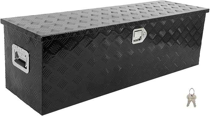 SCITOO 49 Inch Diamond Plate Aluminum Truck Bed Tool Box,Heavy Duty Crossover Storage for Most Full Size Pickups,Lockable Weatherproof Chest,Fits 49" Truck Beds,Easy Access to Load and Unload