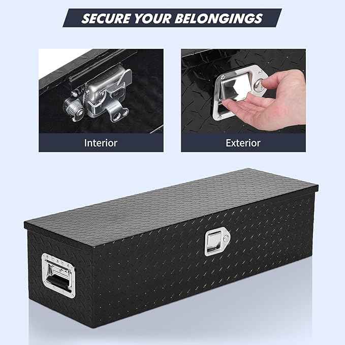 36 Inch Truck Bed Tool Box, Heavy Duty Aluminum Diamond Plate Tool Box, Trailer Tool Box for Pick Up Truck RV Trailer, Chest Storage Organizer with Lock and Keys